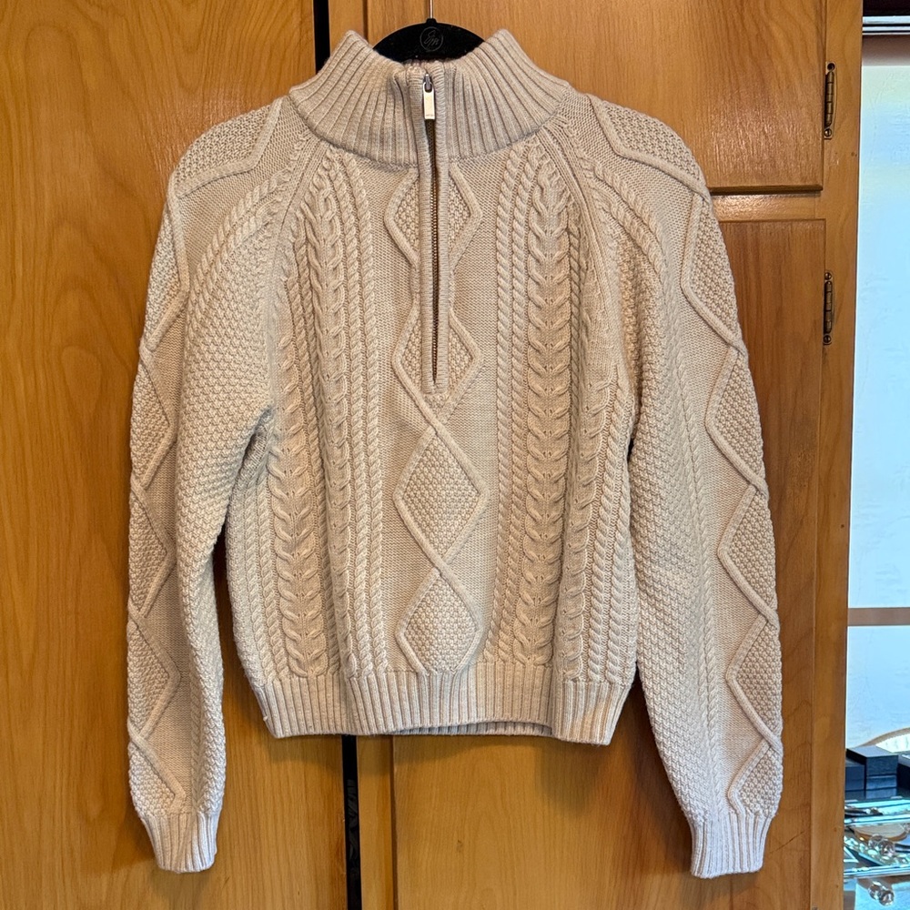 NWT Aritzia Cream Cable-Knit Half-Zip Turtleneck Sweater. Size M